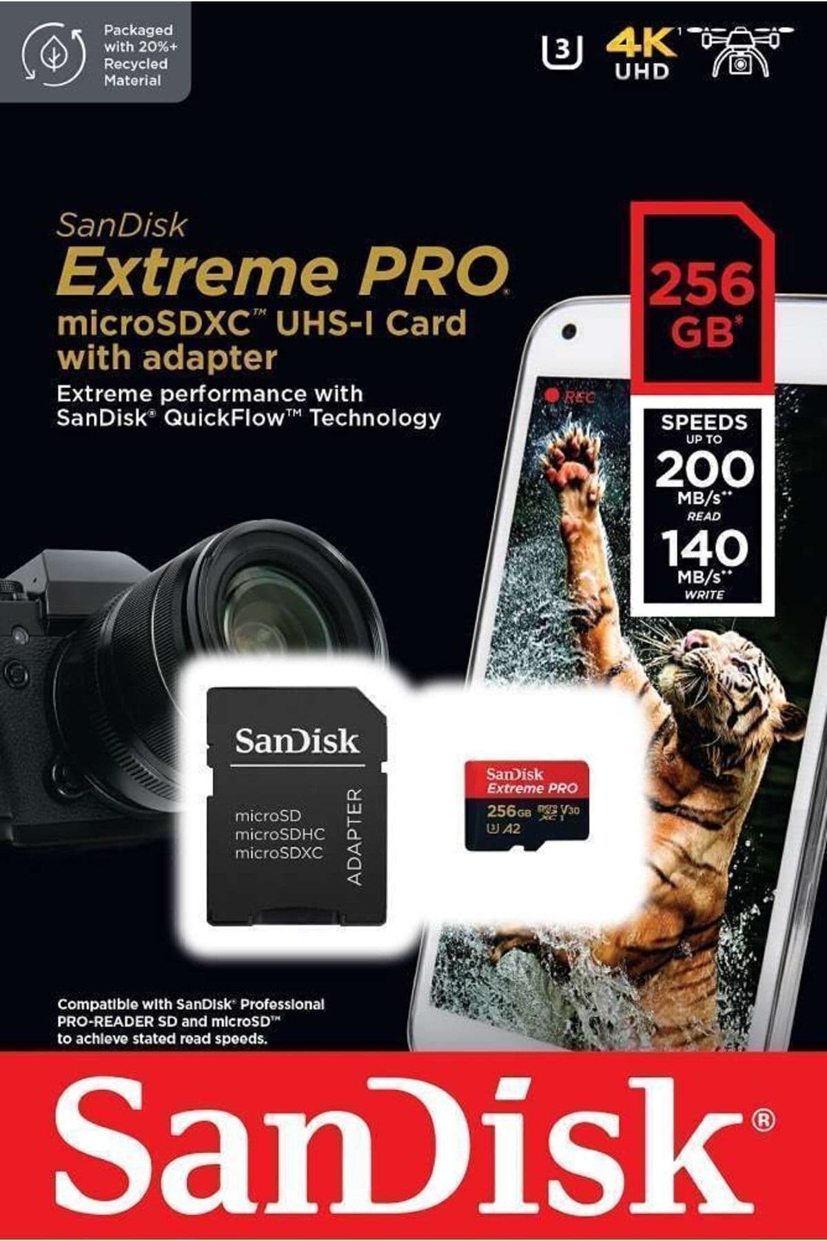 کارت حافظه microSDXC UHS-I Sandisk Extreme Pro همراه آداپتور ظرفیت 256gb سرعت 200/140mb/s مدل SDSQXCD-256G-GN6MA کارت حافظه microSDXC UHS-I Sandisk Extreme Pro همراه آداپتور ظرفیت 256gb سرعت 200/140mb/s مدل SDSQXCD-256G-GN6MA