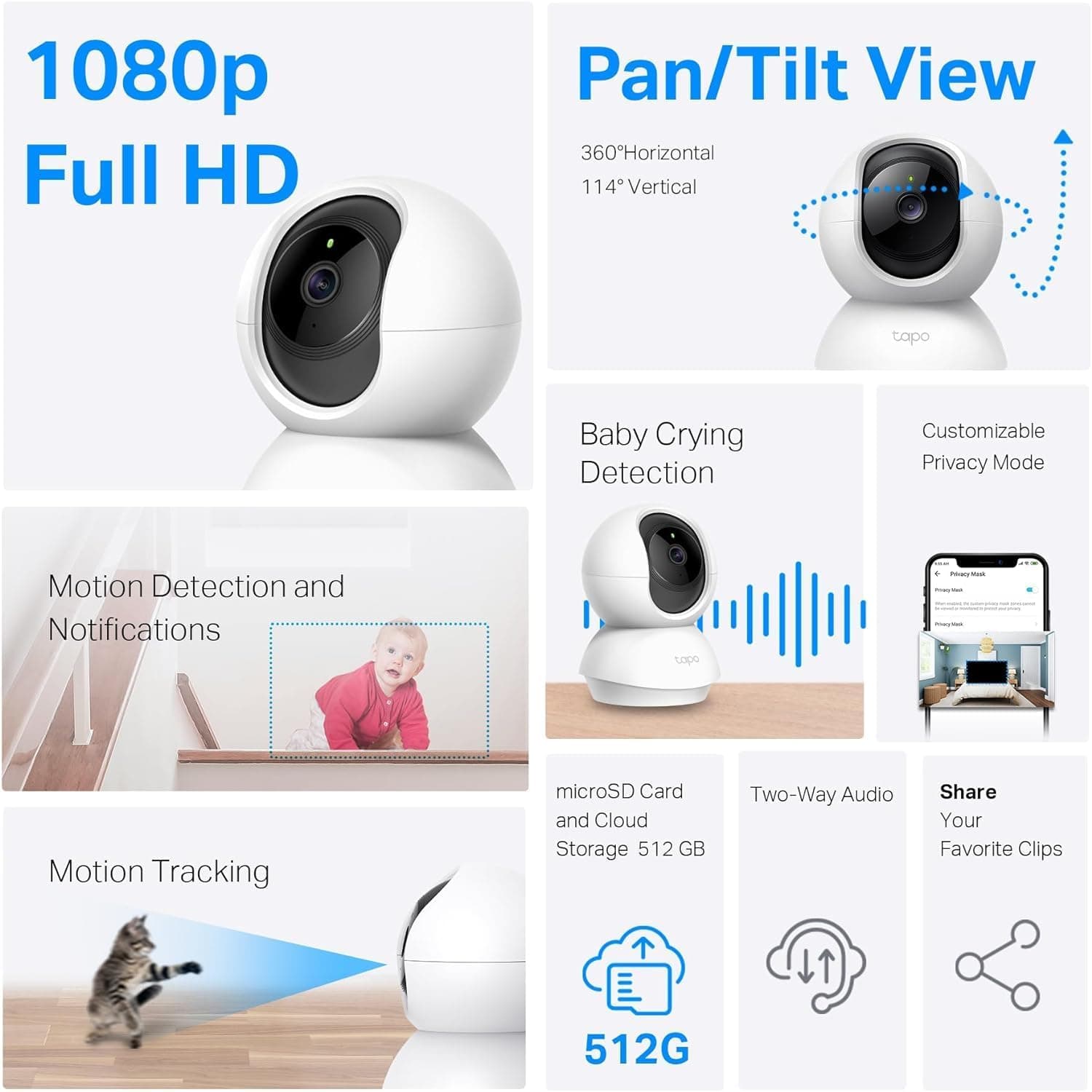 دوربین امنیتی خانگی Tapo 2K چرخان 360° با تشخیص گریه نوزاد و دید شب مدل TC71 دوربین امنیتی خانگی Tapo 2K چرخان 360° با تشخیص گریه نوزاد و دید شب مدل TC71