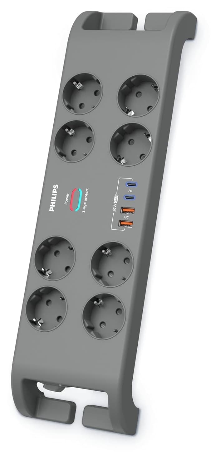 چندراهی برق Philips با محافظ جریان 8 خانه و 4 پورت USB مدل SPN8180GA چندراهی برق Philips با محافظ جریان 8 خانه و 4 پورت USB مدل SPN8180GA