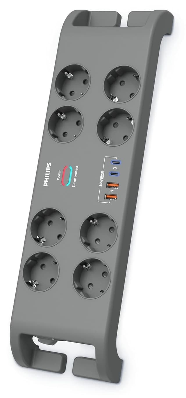 چندراهی برق Philips با محافظ جریان 8 خانه و 4 پورت USB مدل SPN8180GA چندراهی برق Philips با محافظ جریان 8 خانه و 4 پورت USB مدل SPN8180GA