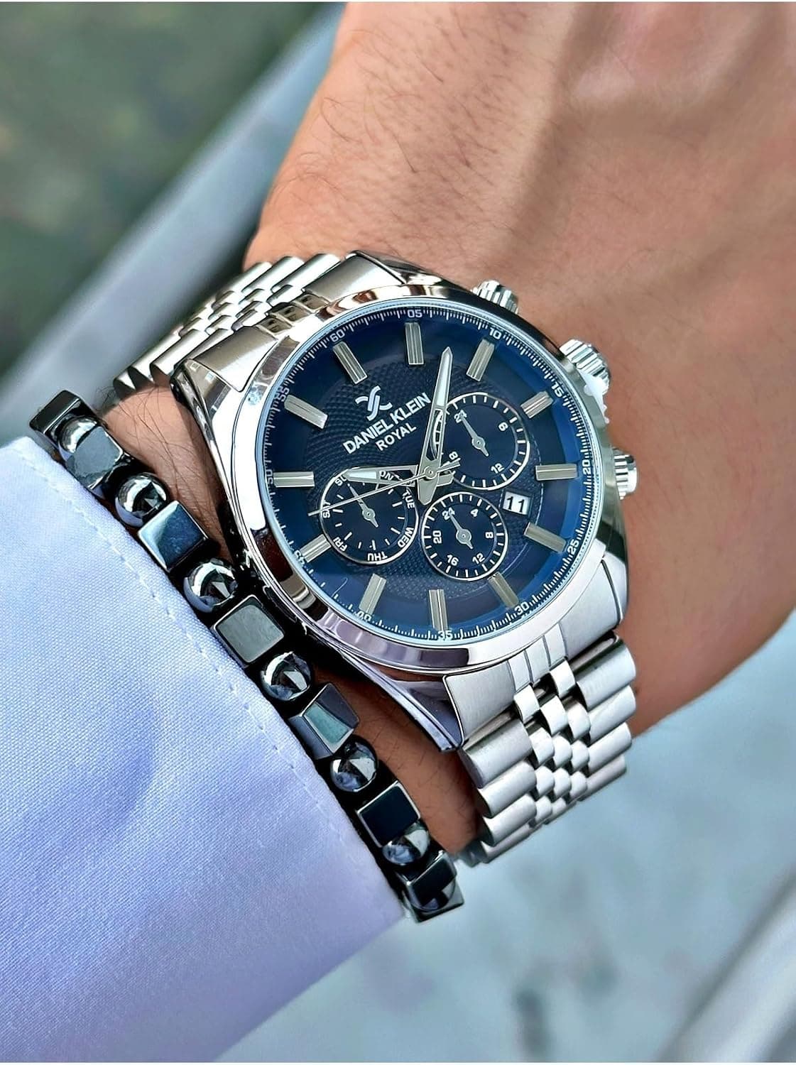 ساعت مچی مردانه Daniel Klein سری Royal نقرهای صفحه سرمهای بند فلزی ساعت مچی مردانه Daniel Klein سری Royal نقرهای صفحه سرمهای بند فلزی