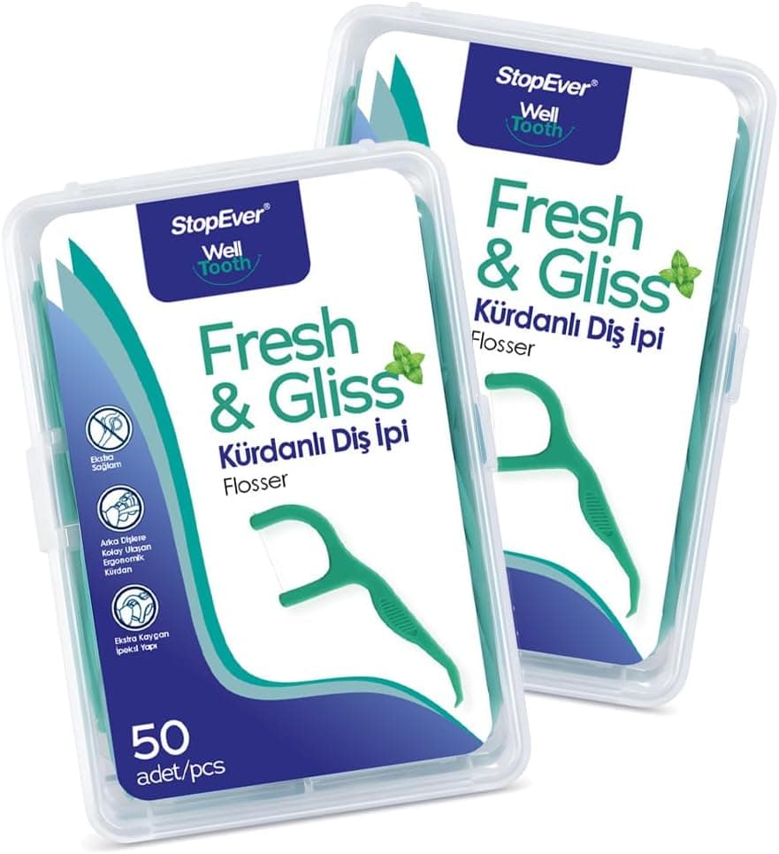 نخ دندان خلالدار Stopever Fresh & Gliss با طعم نعناع بسته 2 عددی (100 عدد) نخ دندان خلالدار Stopever Fresh & Gliss با طعم نعناع بسته 2 عددی (100 عدد)