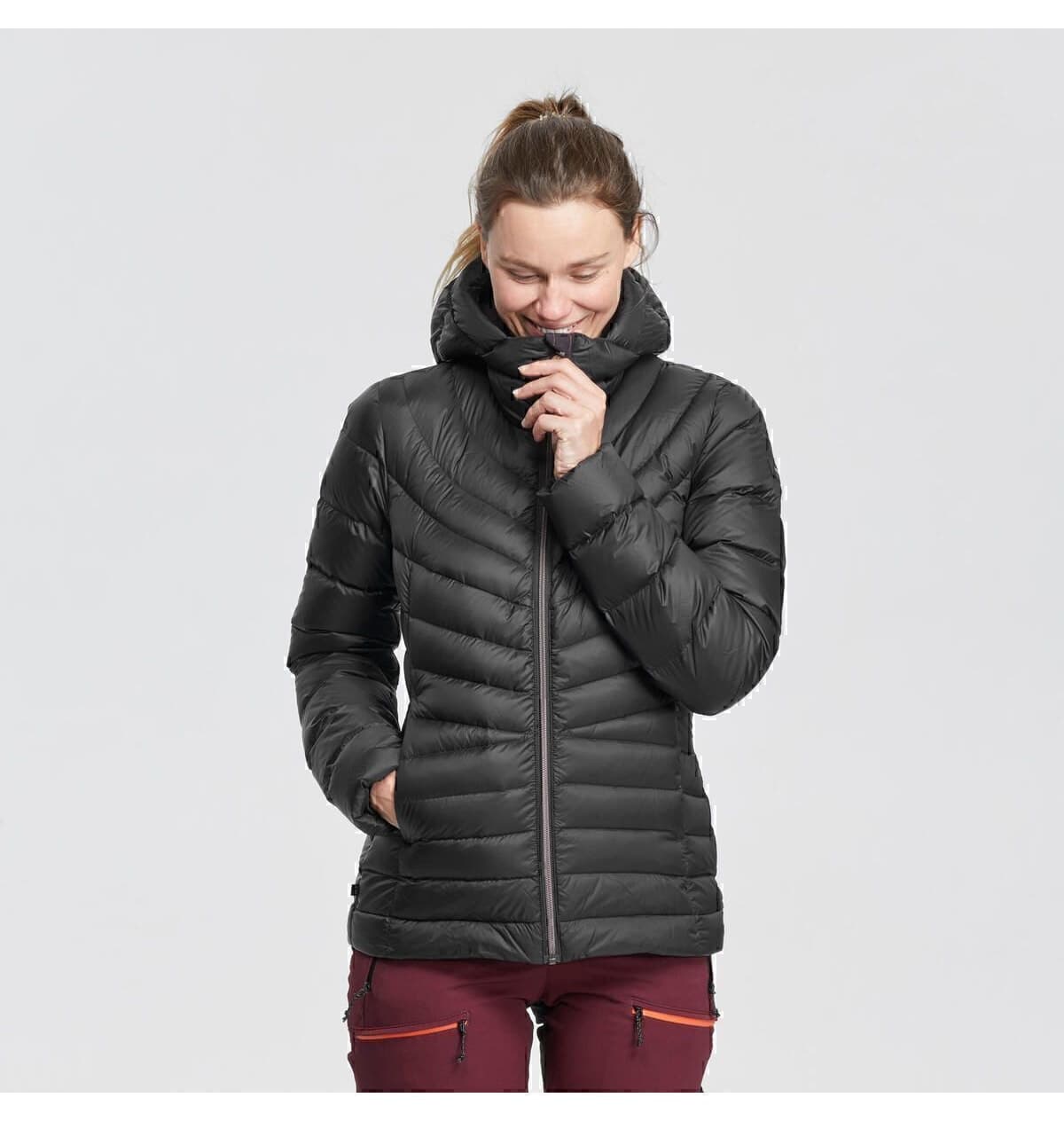 کاپشن زنانه Decathlon کاپوشندار بادی پردار مشکی ترکینگ مدل Mt100 -10°C کاپشن زنانه Decathlon کاپوشندار بادی پردار مشکی ترکینگ مدل Mt100 -10°C