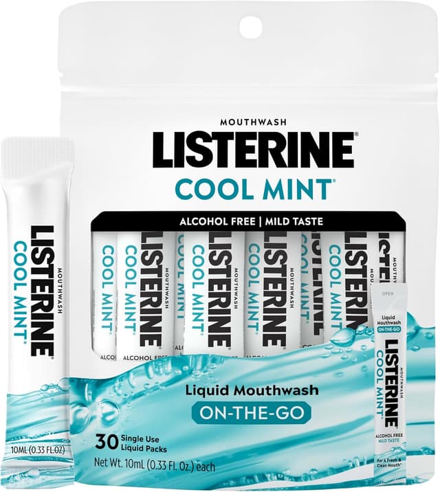 دهانشویه جیبی Listerine بدون الکل با طعم نعناع خنک، 30 عددی دهانشویه جیبی Listerine بدون الکل با طعم نعناع خنک، 30 عددی