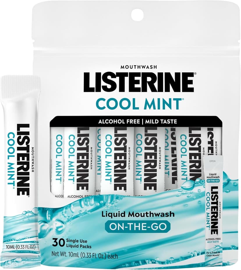 دهانشویه جیبی Listerine بدون الکل با طعم نعناع خنک، 30 عددی دهانشویه جیبی Listerine بدون الکل با طعم نعناع خنک، 30 عددی