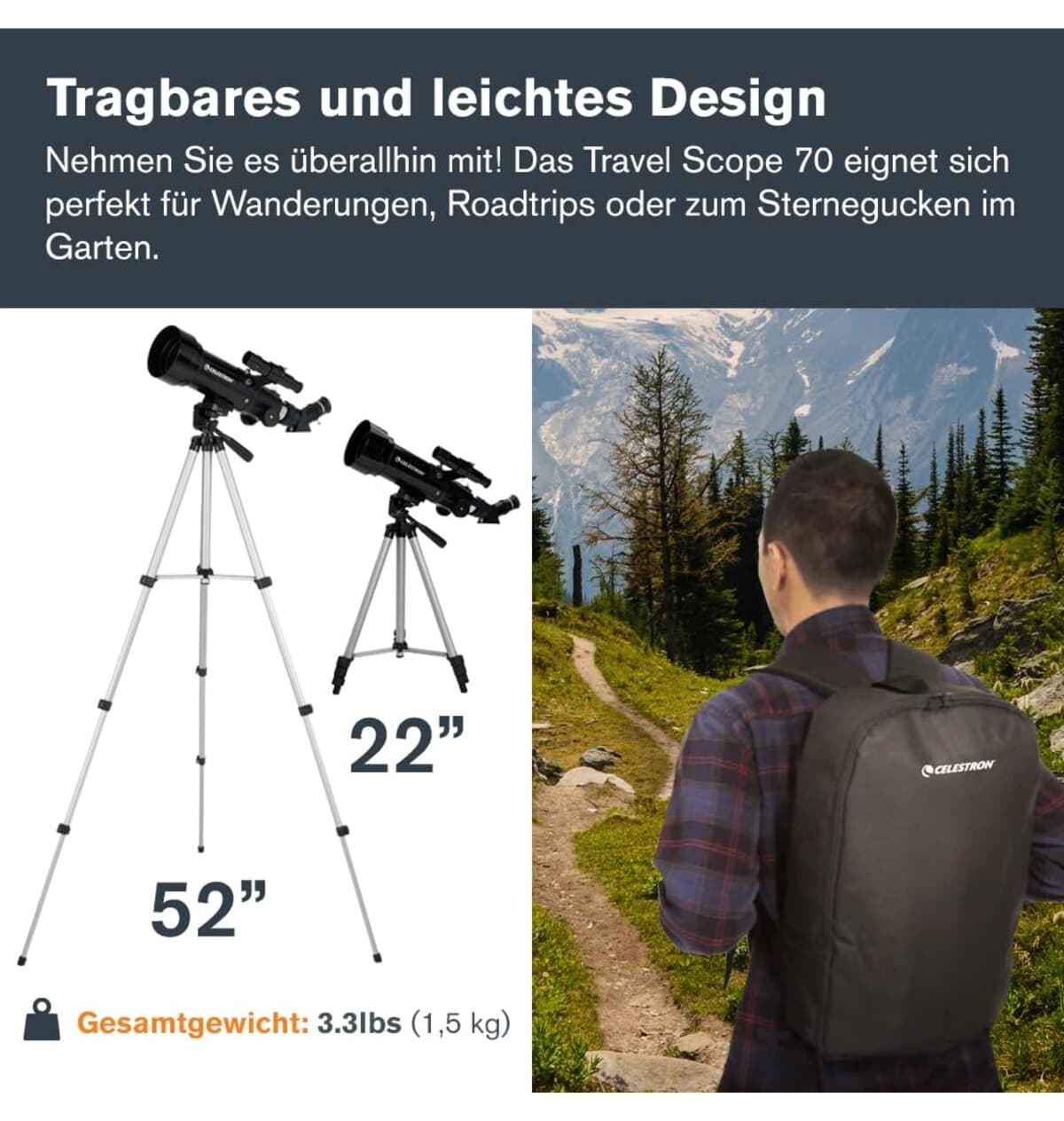 تلسکوپ انکساری قابل حمل Celestron Travel Scope 70 ست همراه با کوله پشتی مشکی مدل 21035 تلسکوپ انکساری قابل حمل Celestron Travel Scope 70 ست همراه با کوله پشتی مشکی مدل 21035