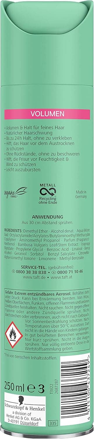 اسپری حجمدهنده مو Schwarzkopf TAFT برای موهای نازک Volume No.4 250ml اسپری حجمدهنده مو Schwarzkopf TAFT برای موهای نازک Volume No.4 250ml