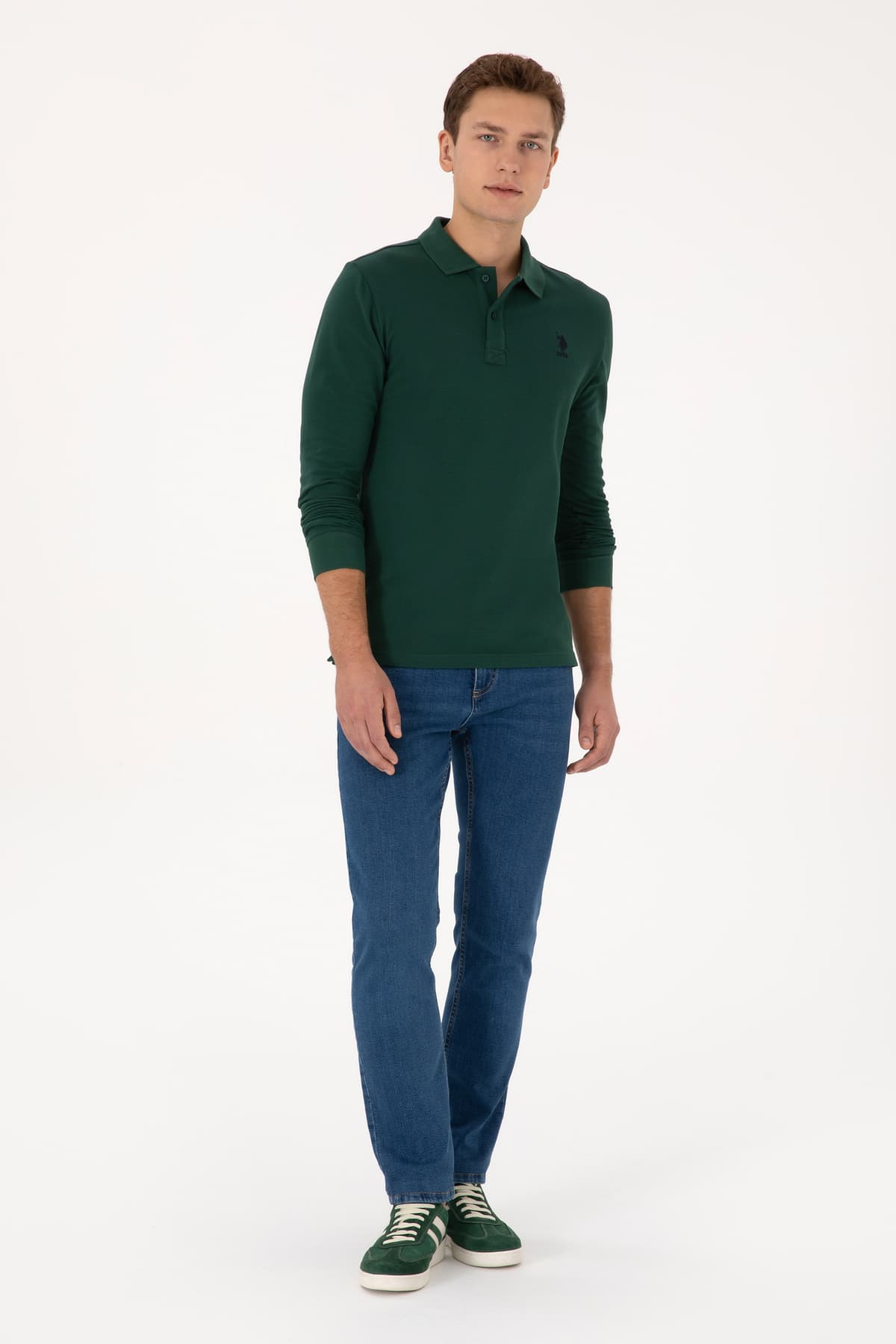 سوئیشرت مردانه U.S. Polo Assn. فیت اسلیم یقهدار سبز تیره بیسیک مدل 50307687-VR079 سوئیشرت مردانه U.S. Polo Assn. فیت اسلیم یقهدار سبز تیره بیسیک مدل 50307687-VR079