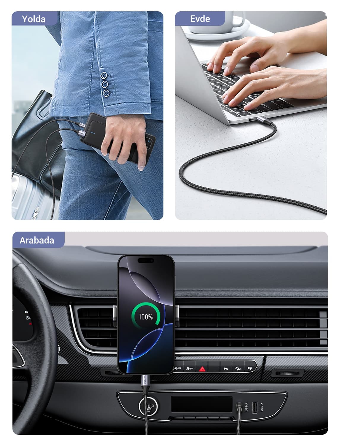 کابل شارژ Ugreen USB-C به USB-A 3A QC بافتهشده 1 m مشکی مدل 60126 کابل شارژ Ugreen USB-C به USB-A 3A QC بافتهشده 1 m مشکی مدل 60126