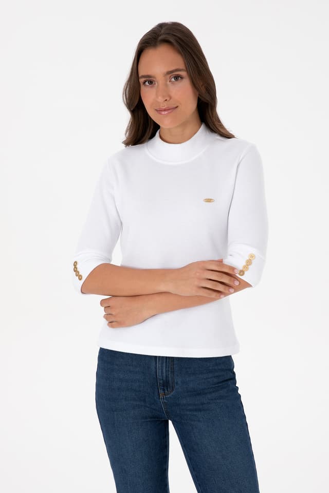 سوئیشرت زنانه U.S. Polo Assn. سفید دکمهدار با یقه ماهیگیری مدل 50314156-VR013 سوئیشرت زنانه U.S. Polo Assn. سفید دکمهدار با یقه ماهیگیری مدل 50314156-VR013