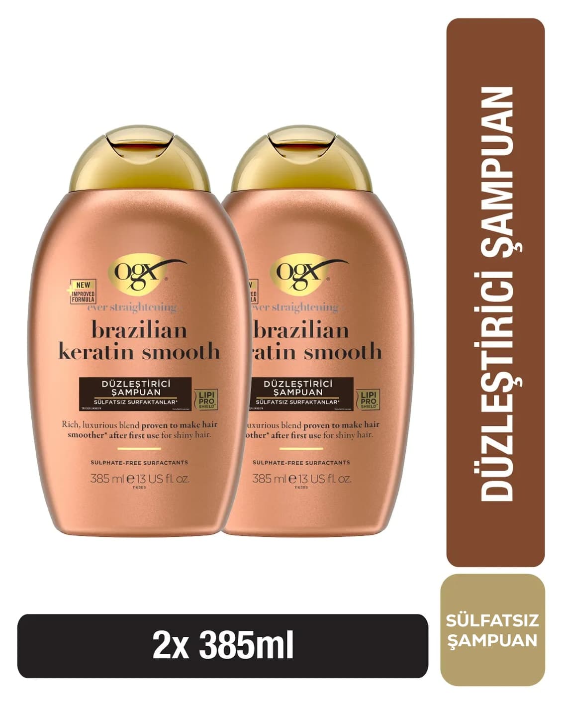 شامپو صافکننده بدون سولفات OGX Brazilian Keratin Smooth، 385 ml ×2 شامپو صافکننده بدون سولفات OGX Brazilian Keratin Smooth، 385 ml ×2