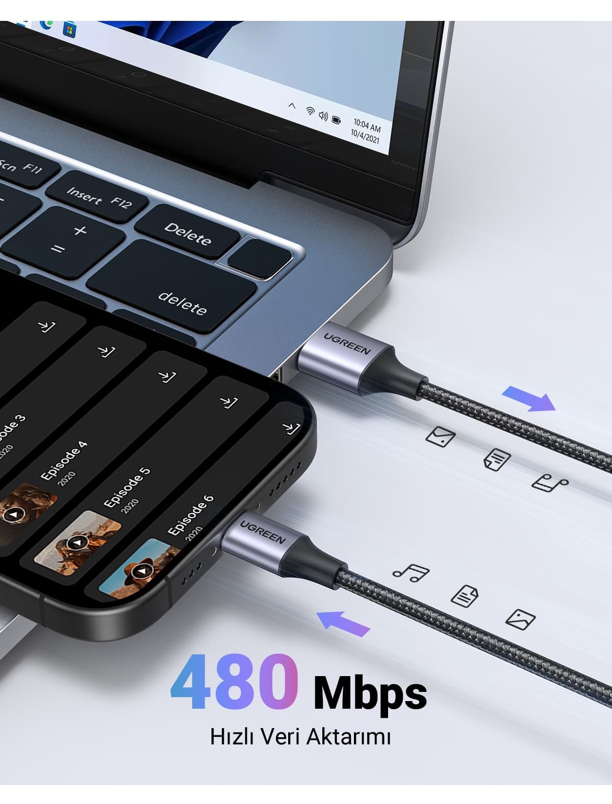 کابل شارژ Ugreen USB-C به USB-A 3A QC بافتهشده 1 m مشکی مدل 60126 کابل شارژ Ugreen USB-C به USB-A 3A QC بافتهشده 1 m مشکی مدل 60126