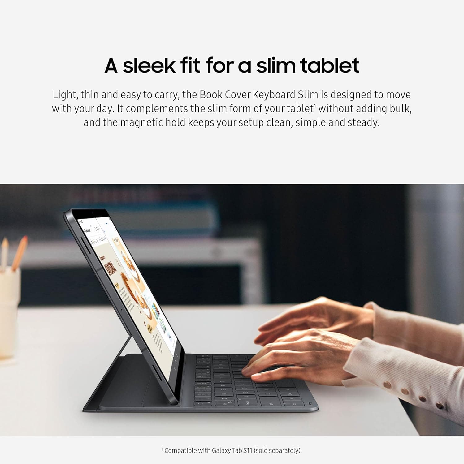 کاور کتابی کیبورددار باریک تبلت Samsung Galaxy Tab S11 مشکی کاور کتابی کیبورددار باریک تبلت Samsung Galaxy Tab S11 مشکی