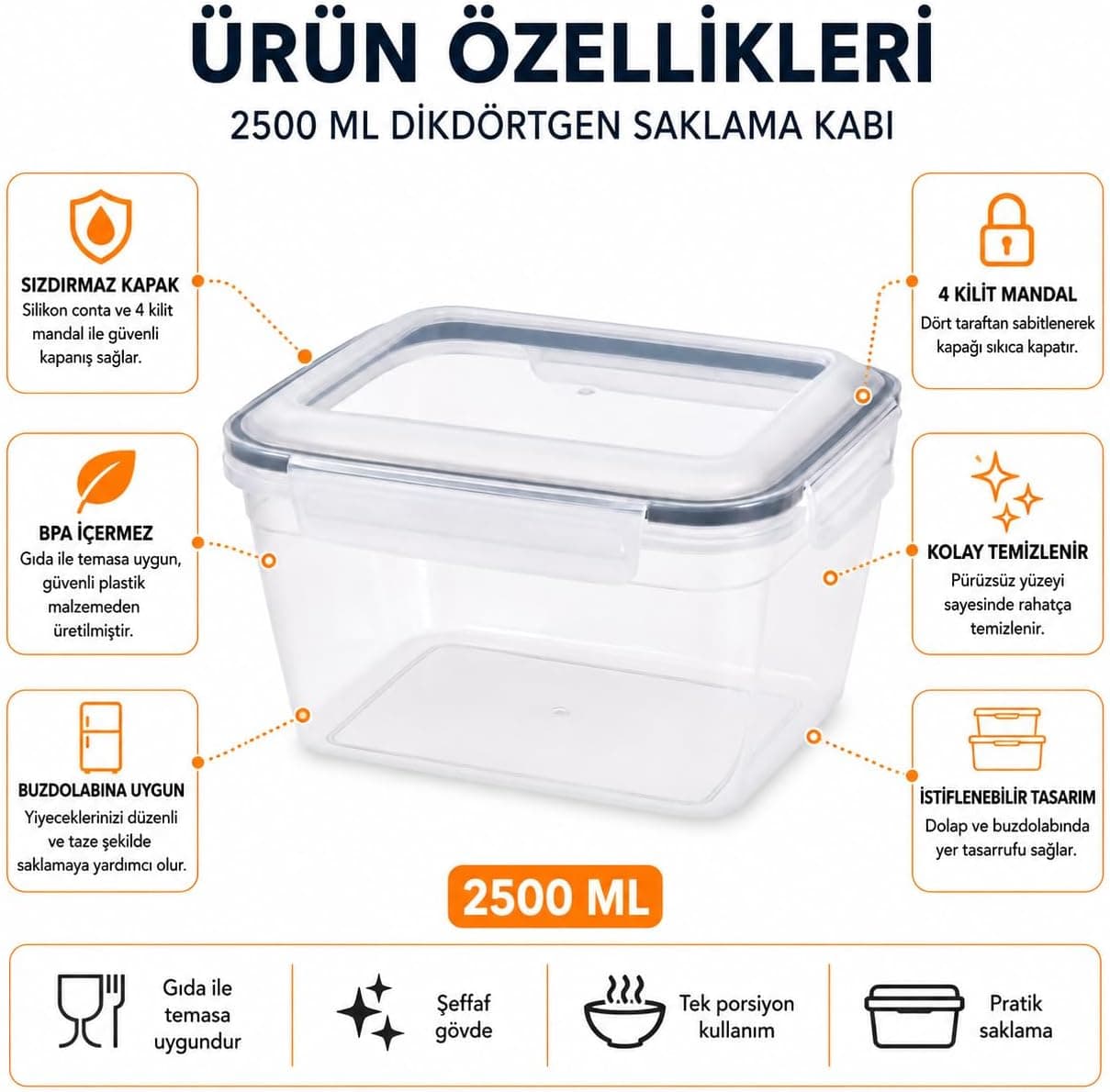 ظرف نگهداری غذا Orret Home 2500 میلیلیتری PP شفاف با درب قفلشونده ظرف نگهداری غذا Orret Home 2500 میلیلیتری PP شفاف با درب قفلشونده