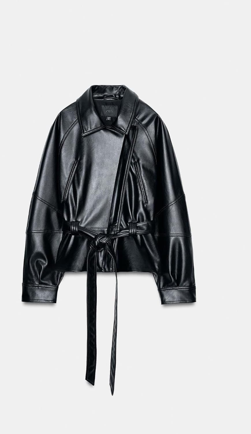 ژاکت زنانه ZARA کمربندی چرم مصنوعی مشکی سایز M ژاکت زنانه ZARA کمربندی چرم مصنوعی مشکی سایز M