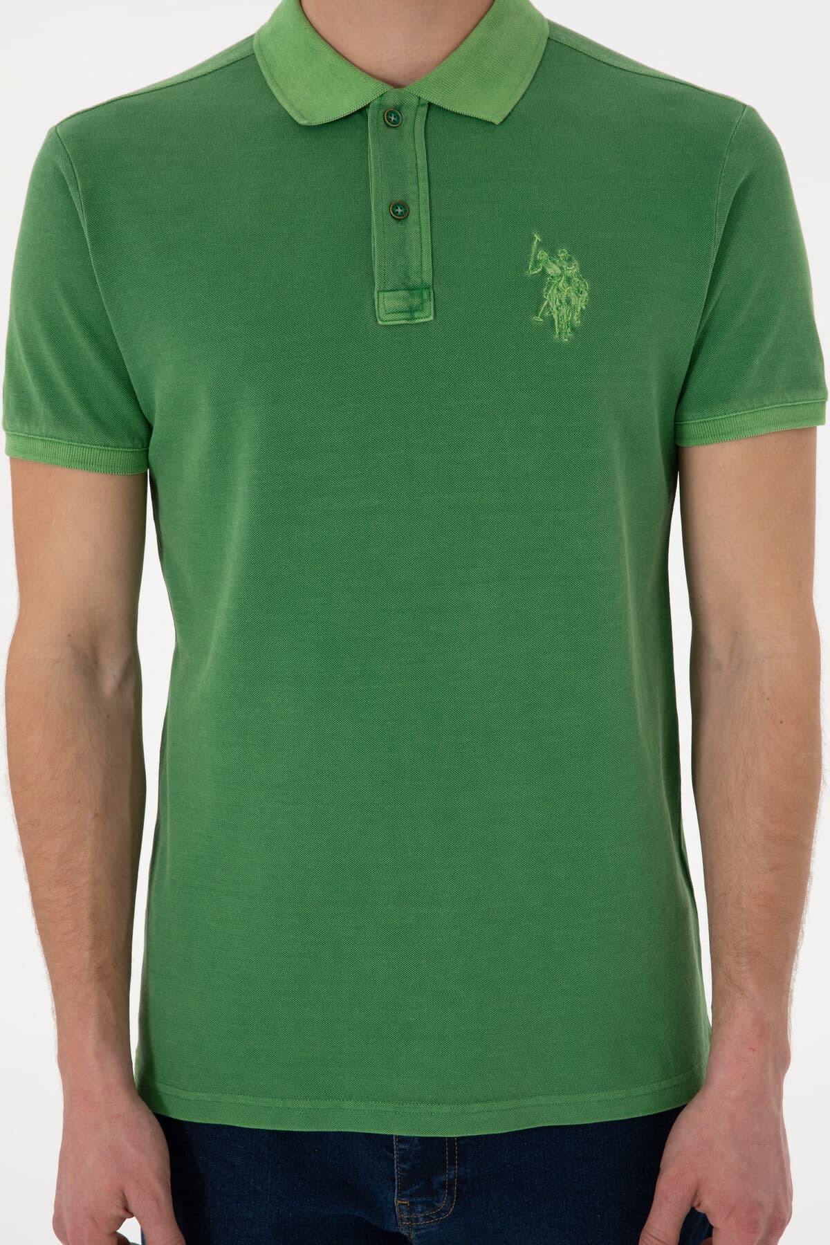تیشرت مردانه U.S. Polo Assn. اسلیم فیت یقه پولو سبز شستهشده مدل 50305995-VR054 تیشرت مردانه U.S. Polo Assn. اسلیم فیت یقه پولو سبز شستهشده مدل 50305995-VR054