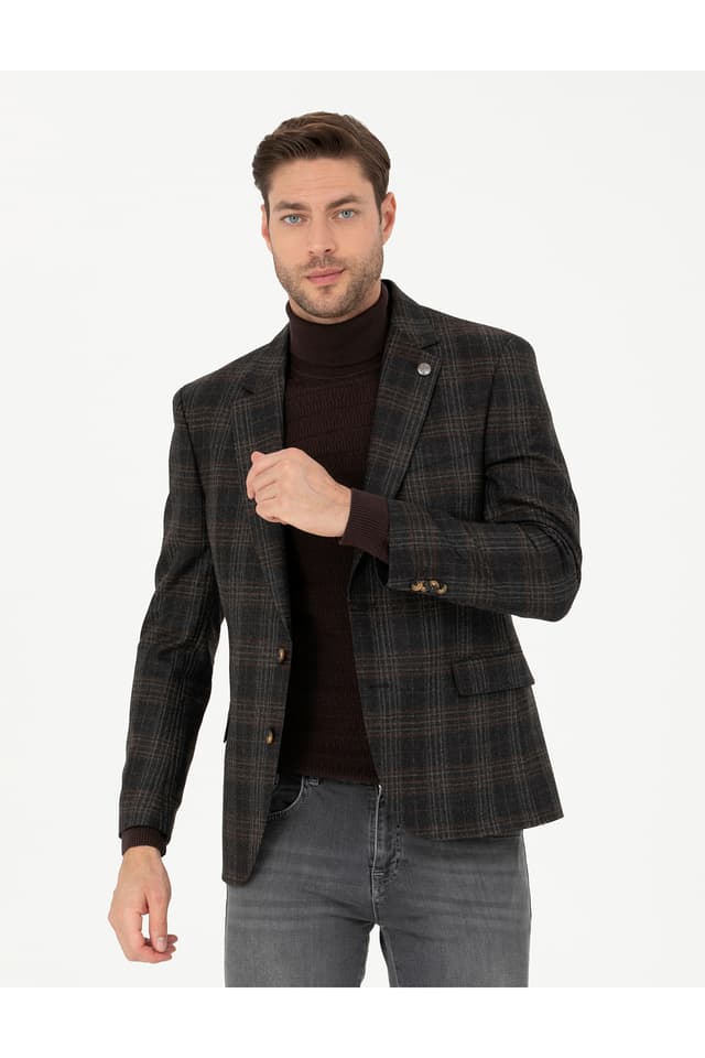 کت مردانه Pierre Cardin قهوهای اسلیم فیت پشمی چهارخانه مدل 50273415-VR029 کت مردانه Pierre Cardin قهوهای اسلیم فیت پشمی چهارخانه مدل 50273415-VR029