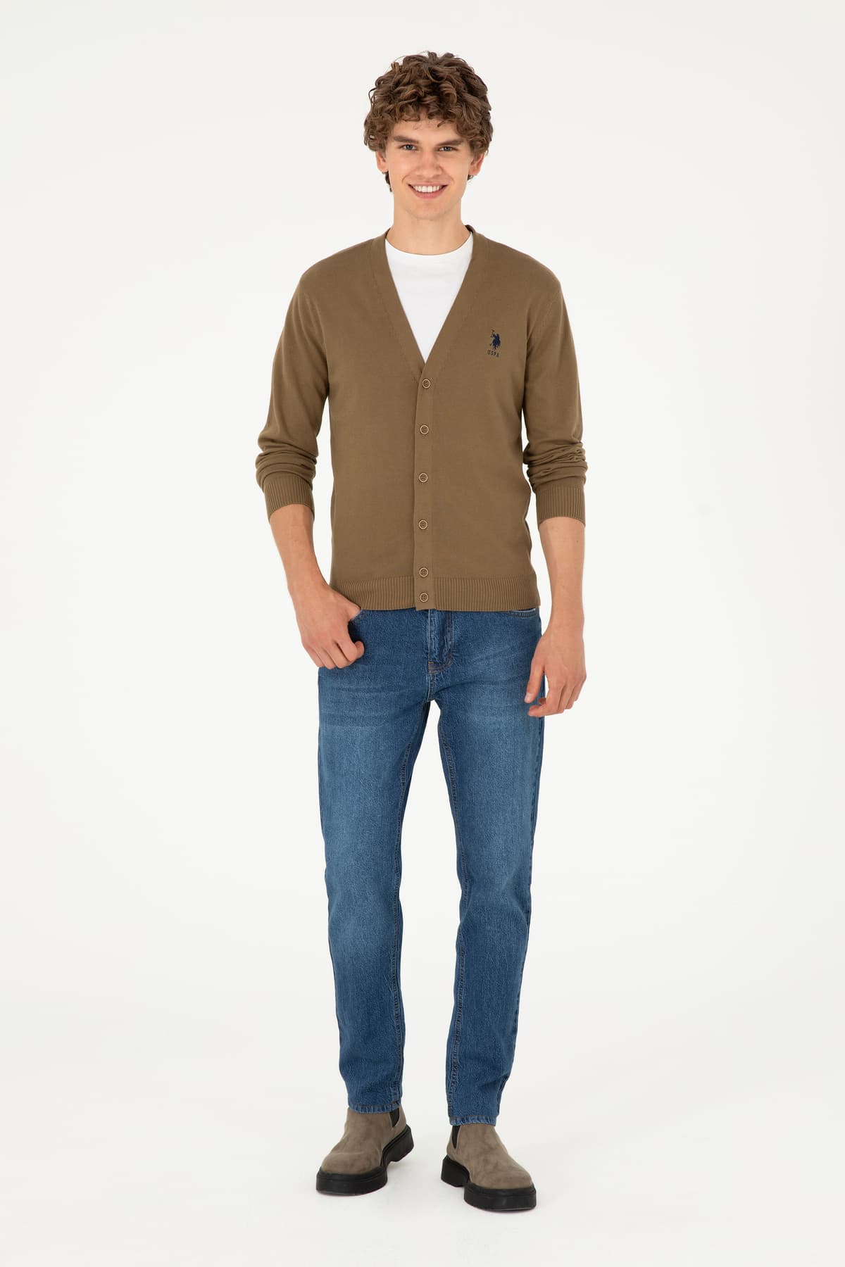 کاردیگان بافت مردانه U.S. Polo Assn. خاکی بیسیک مدل 50293531-VR027 کاردیگان بافت مردانه U.S. Polo Assn. خاکی بیسیک مدل 50293531-VR027