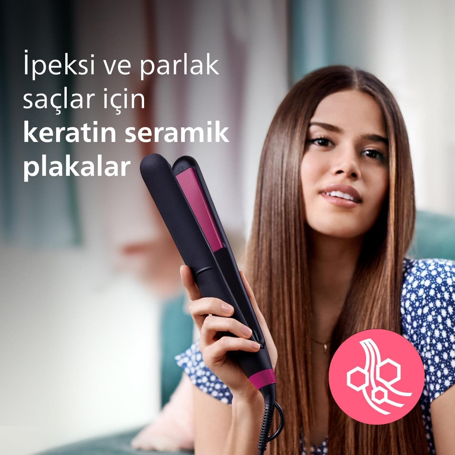 اتو مو PHILIPS با صفحات سرامیکی کراتین و فناوری ThermoProtect، 2 تنظیم دما، قفل دکمه، مدل BHS375/00 اتو مو PHILIPS با صفحات سرامیکی کراتین و فناوری ThermoProtect، 2 تنظیم دما، قفل دکمه، مدل BHS375/00