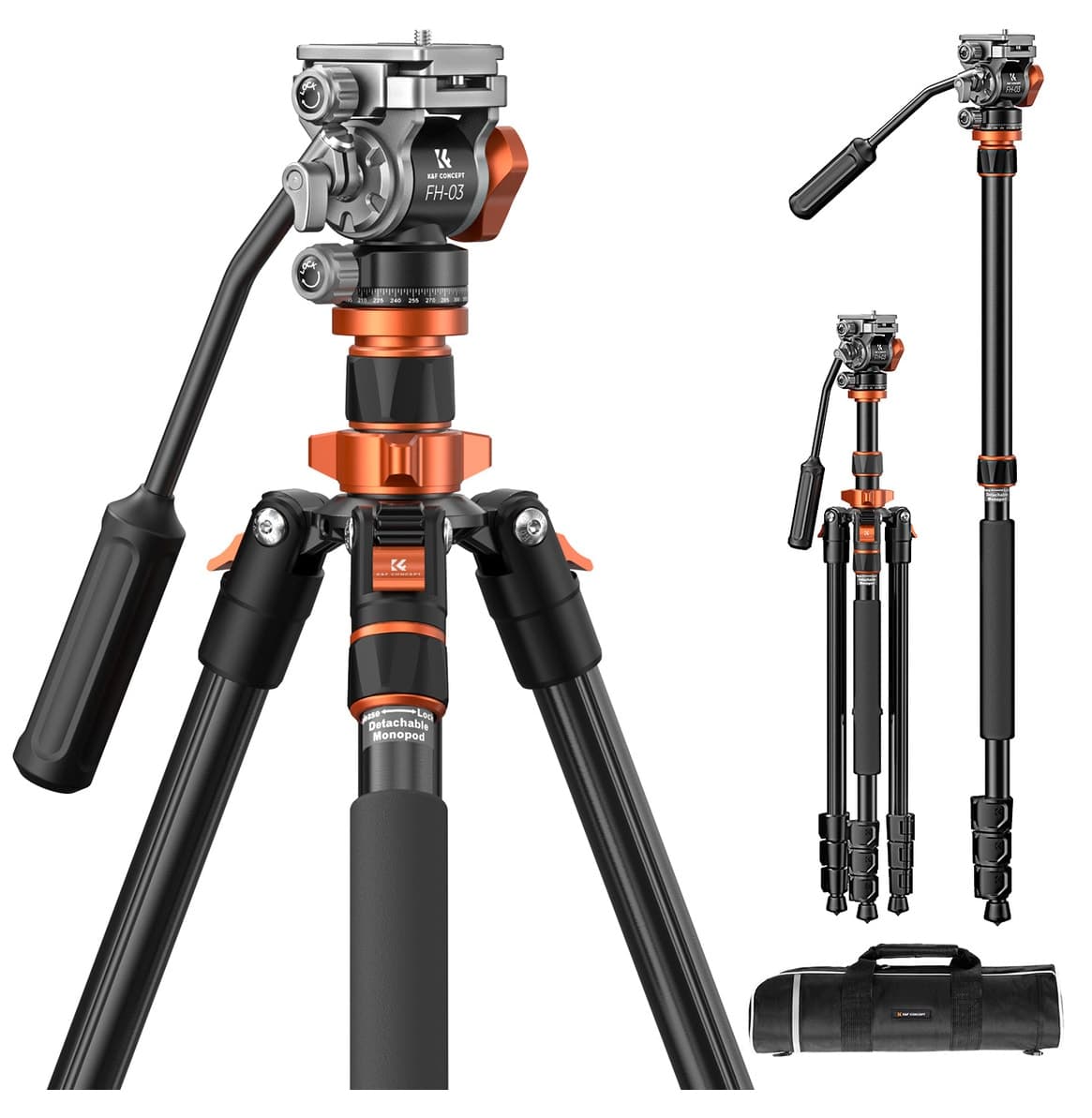 سهپایه K&F CONCEPT آلومینیومی 200 سانتیمتری مدل O234A7+FH-03 سهپایه K&F CONCEPT آلومینیومی 200 سانتیمتری مدل O234A7+FH-03