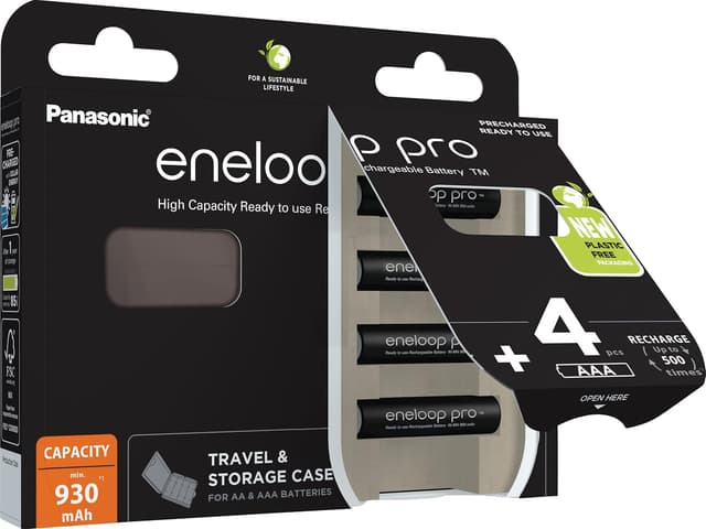 باتری نیمقلمی Panasonic Eneloop PRO مشکی مدل R03 / AAA pro BK-4HCDE، حداقل 930 mAh، 4 عدد با جعبه باتری نیمقلمی Panasonic Eneloop PRO مشکی مدل R03 / AAA pro BK-4HCDE، حداقل 930 mAh، 4 عدد با جعبه