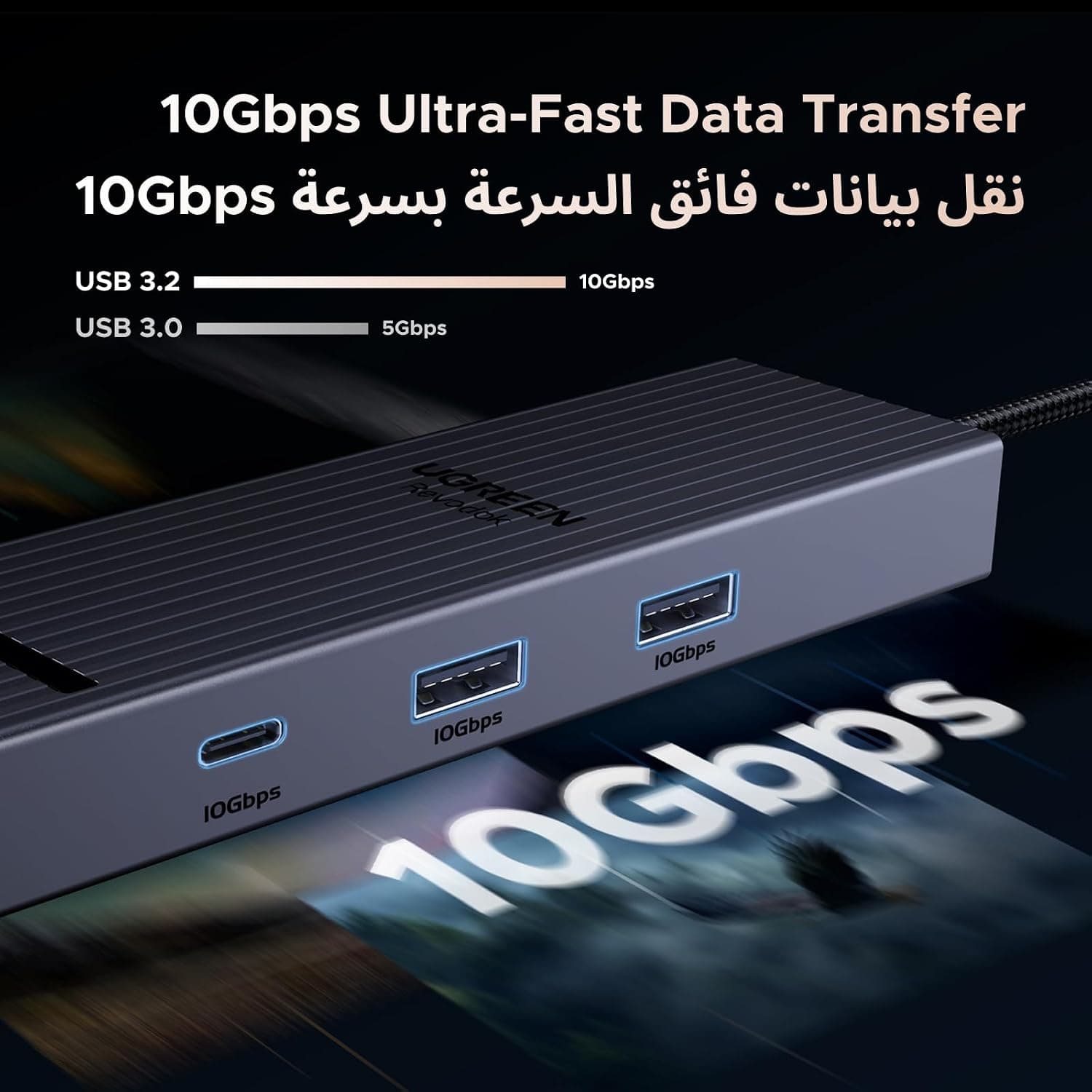 هاب USB C ششکاره UGREEN با Ethernet، HDMI 4K 60Hz، PD و USB C& A با سرعت 10Gbps هاب USB C ششکاره UGREEN با Ethernet، HDMI 4K 60Hz، PD و USB C& A با سرعت 10Gbps