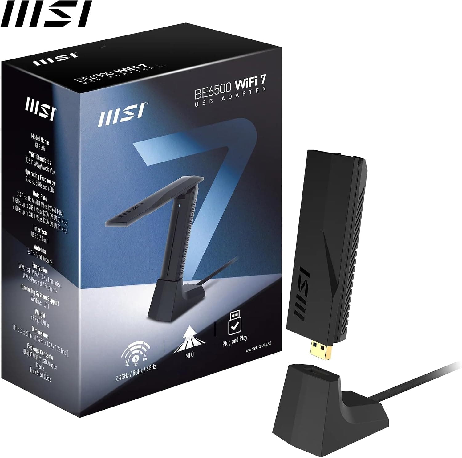 آداپتور USB شبکه MSI با WIFI 7 مدل BE6500 آداپتور USB شبکه MSI با WIFI 7 مدل BE6500