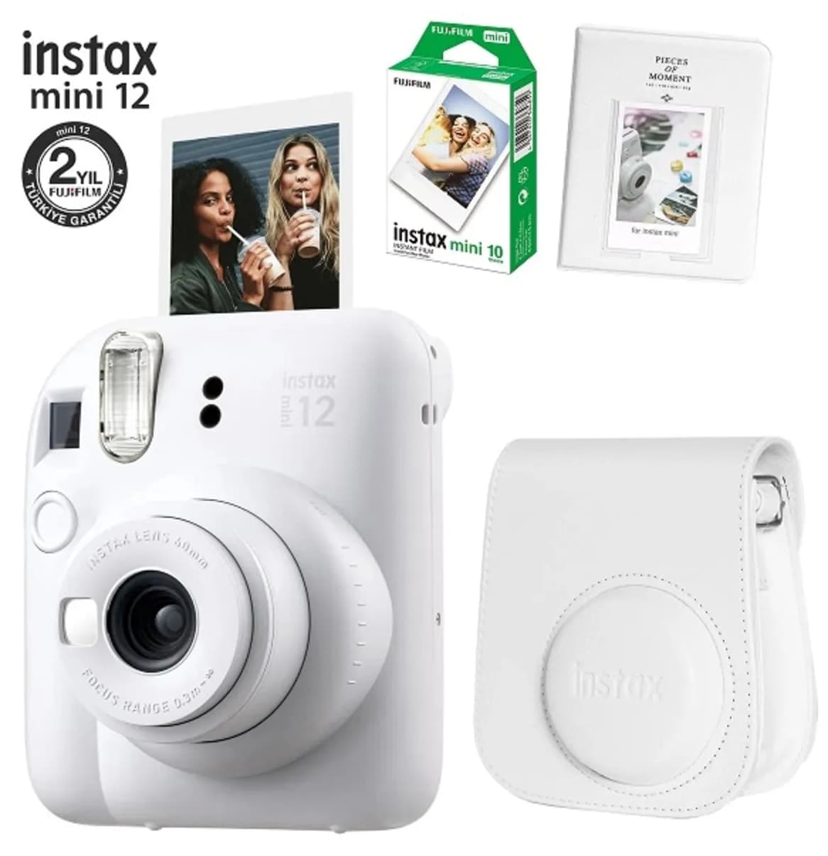 دوربین فوری Fujifilm Instax Mini 12 سفید همراه ۱۰ فیلم، آلبوم PVC و کیف 2-fotsı00198-fb-set2 دوربین فوری Fujifilm Instax Mini 12 سفید همراه ۱۰ فیلم، آلبوم PVC و کیف 2-fotsı00198-fb-set2