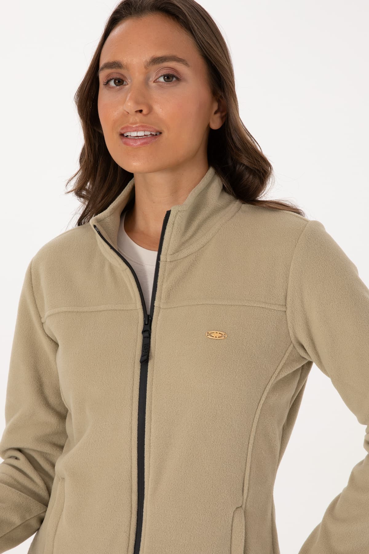 سوئیشرت پلار زنانه U.S. Polo Assn. خاکی روشن یقه ایستاده زیپدار مدل 50316729-VR183 سوئیشرت پلار زنانه U.S. Polo Assn. خاکی روشن یقه ایستاده زیپدار مدل 50316729-VR183