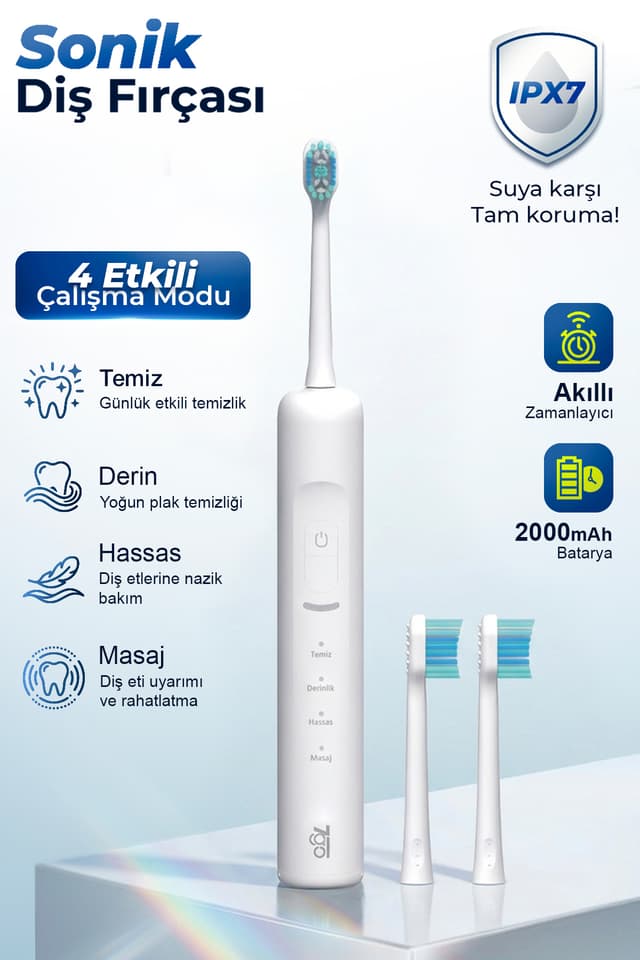 مسواک برقی سفید 7GO مدل 7GMF2 Sonic شارژی 2000mAh Type-C ضدآب IPX7 مسواک برقی سفید 7GO مدل 7GMF2 Sonic شارژی 2000mAh Type-C ضدآب IPX7