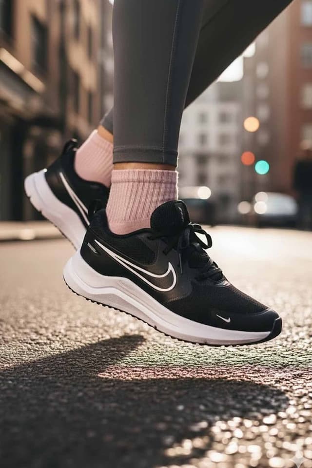کفش ورزشی زنانه Nike مشکی بندی با پارچه بافت ساده و کف لاستیکی کفش ورزشی زنانه Nike مشکی بندی با پارچه بافت ساده و کف لاستیکی