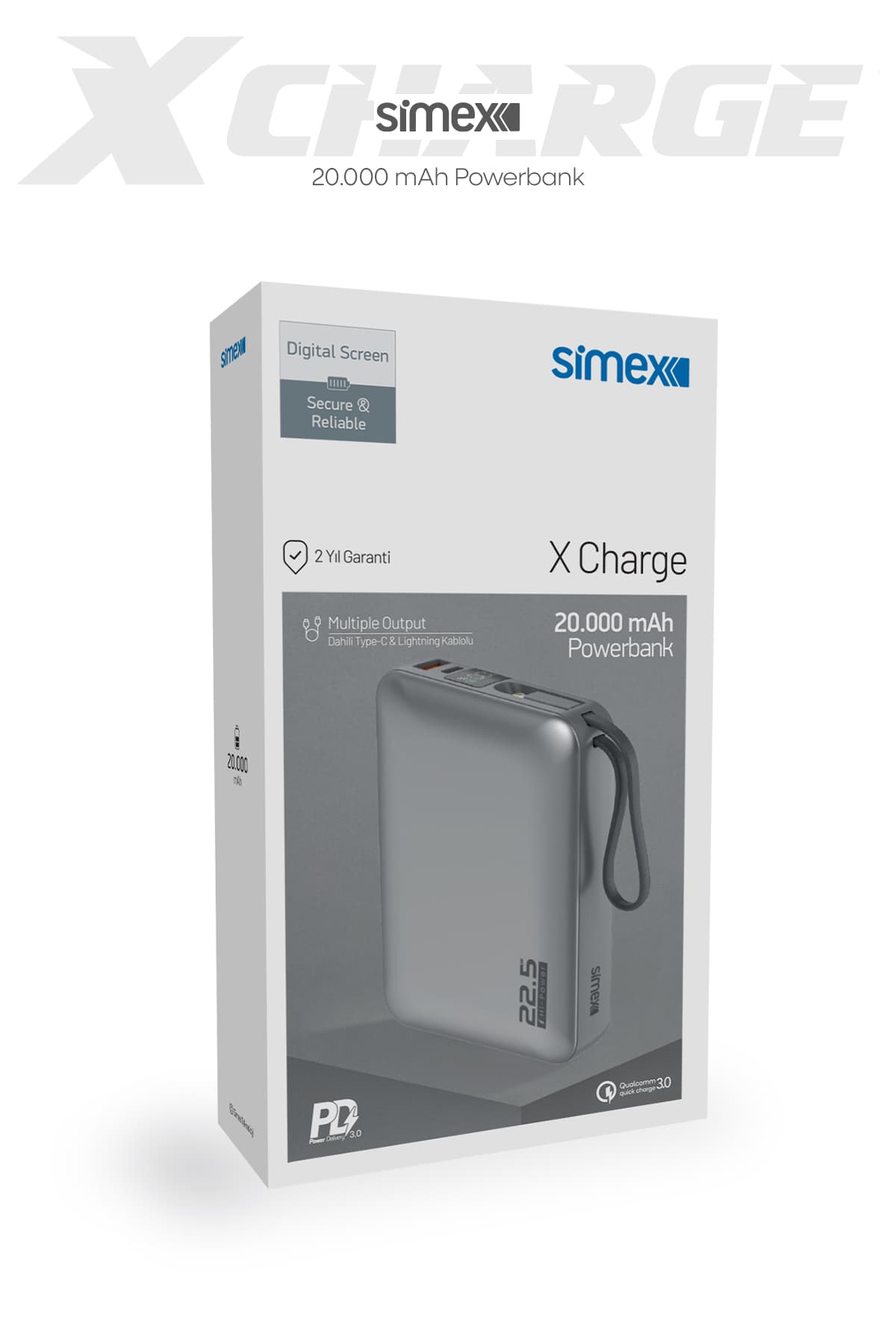 پاوربانک Simex 20.000 mAh با شارژ سریع 22.5W PD، کابل داخلی و نمایشگر دیجیتال پاوربانک Simex 20.000 mAh با شارژ سریع 22.5W PD، کابل داخلی و نمایشگر دیجیتال