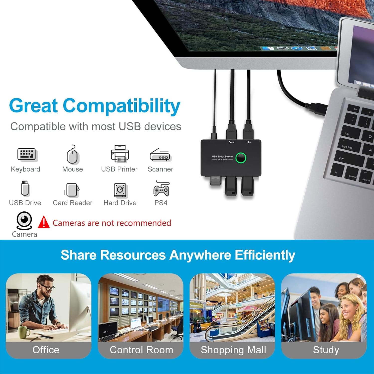 هاب سوییچ KVM USB 3.0 چهارپورته ULXUUUN برای اشتراکگذاری بین ۲ کامپیوتر سازگار با Windows و macOS هاب سوییچ KVM USB 3.0 چهارپورته ULXUUUN برای اشتراکگذاری بین ۲ کامپیوتر سازگار با Windows و macOS