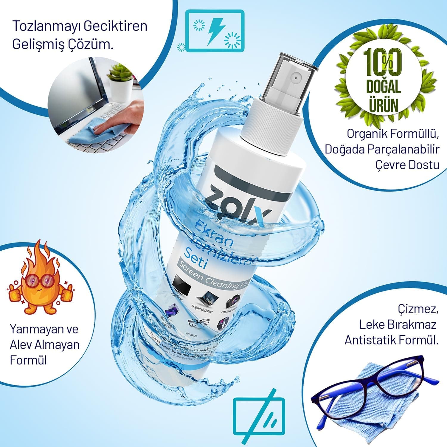 ست تمیزکننده صفحهنمایش zolx همراه با دستمال مدل 250ML ست تمیزکننده صفحهنمایش zolx همراه با دستمال مدل 250ML