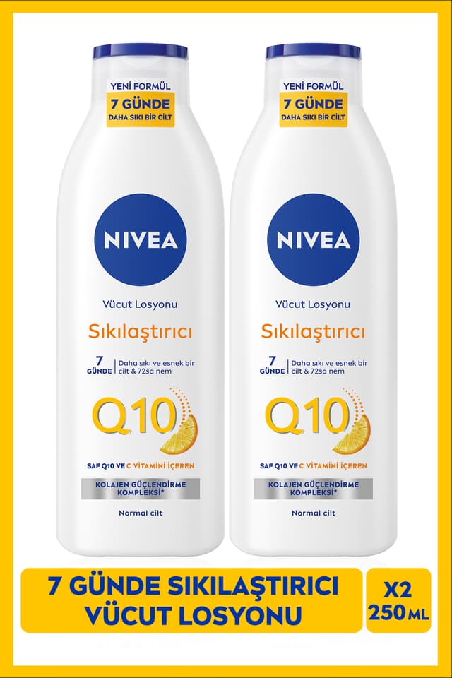 لوسیون مراقبت از بدن NIVEA Q10 سفتکننده، مرطوبکننده، حاوی ویتامین C و کلاژن 250ml X2 لوسیون مراقبت از بدن NIVEA Q10 سفتکننده، مرطوبکننده، حاوی ویتامین C و کلاژن 250ml X2