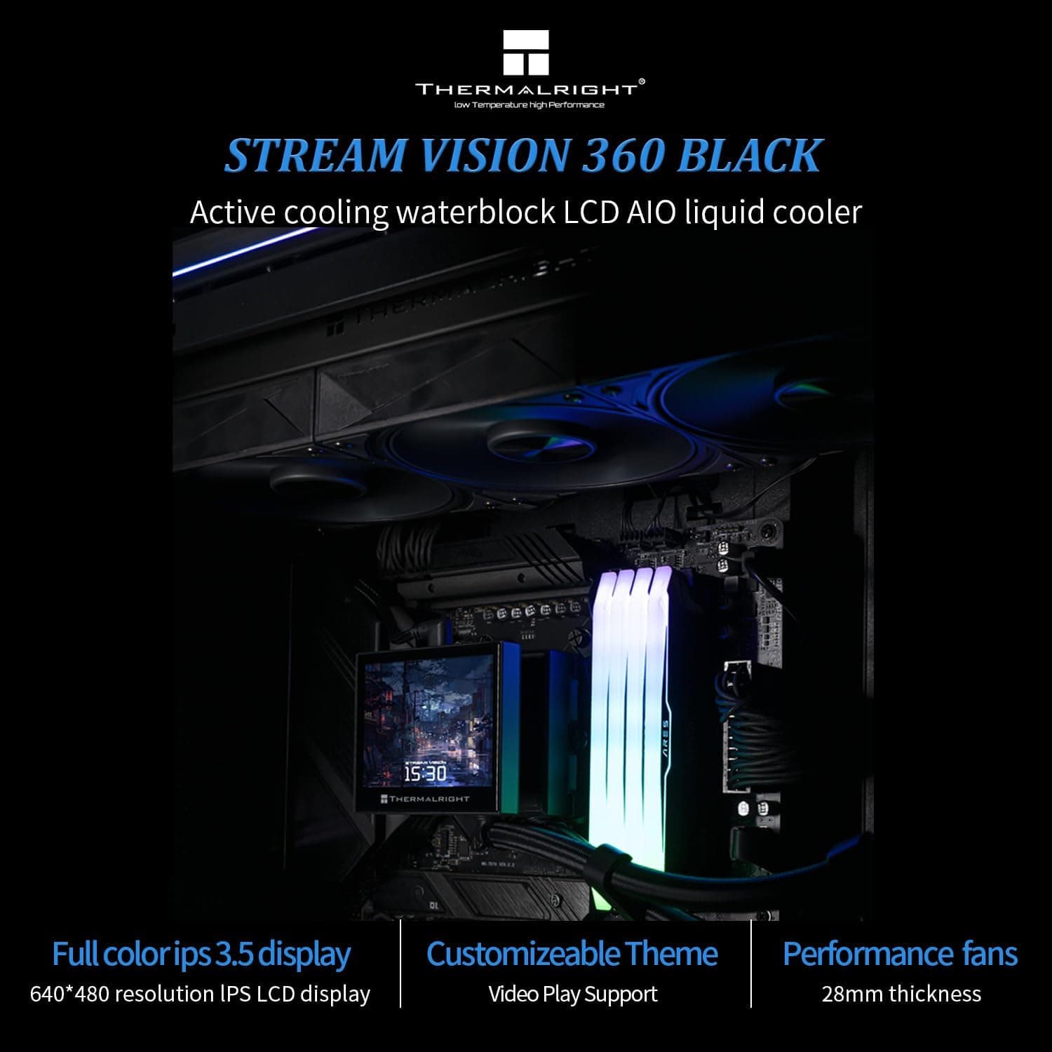 خنککننده مایع CPU Thermalright مشکی صفحه LCD 3.5 اینچی مدل Stream Vision 360 خنککننده مایع CPU Thermalright مشکی صفحه LCD 3.5 اینچی مدل Stream Vision 360