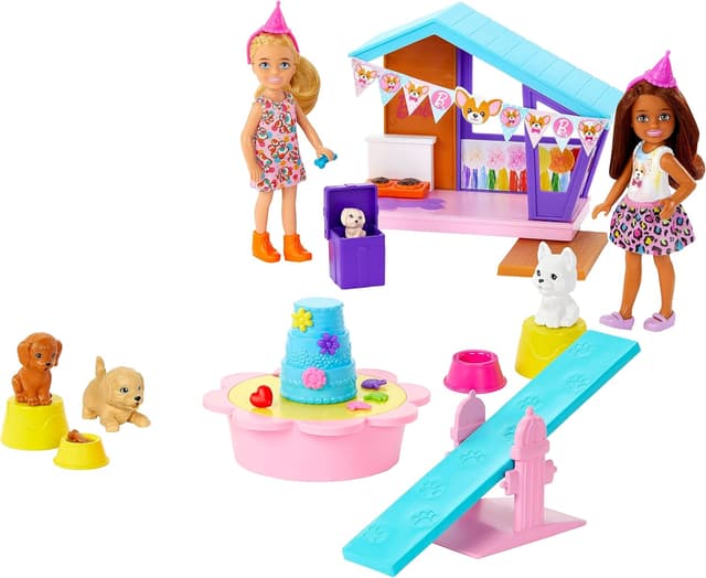 ست بازی تولد سگ کوچولوی Barbie Chelsea با 2 عروسک کوچک، لانه سگ، تولهسگها و بیش از 15 اکسسوری جشن مدل HJY88 ست بازی تولد سگ کوچولوی Barbie Chelsea با 2 عروسک کوچک، لانه سگ، تولهسگها و بیش از 15 اکسسوری جشن مدل HJY88