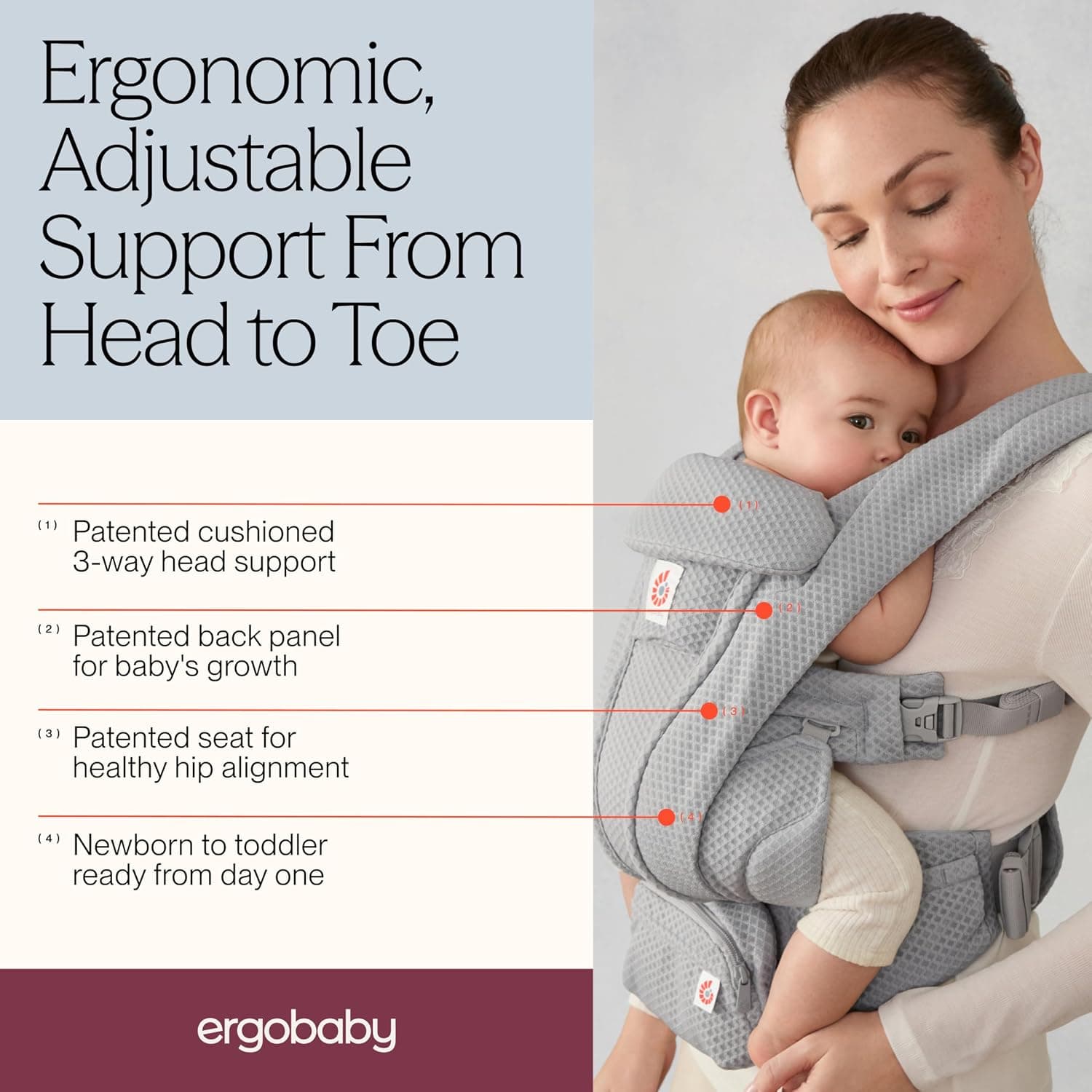 کریر نوزاد Ergobaby Omni Deluxe با مش تنفسپذیر خاکستری مرواریدی کریر نوزاد Ergobaby Omni Deluxe با مش تنفسپذیر خاکستری مرواریدی