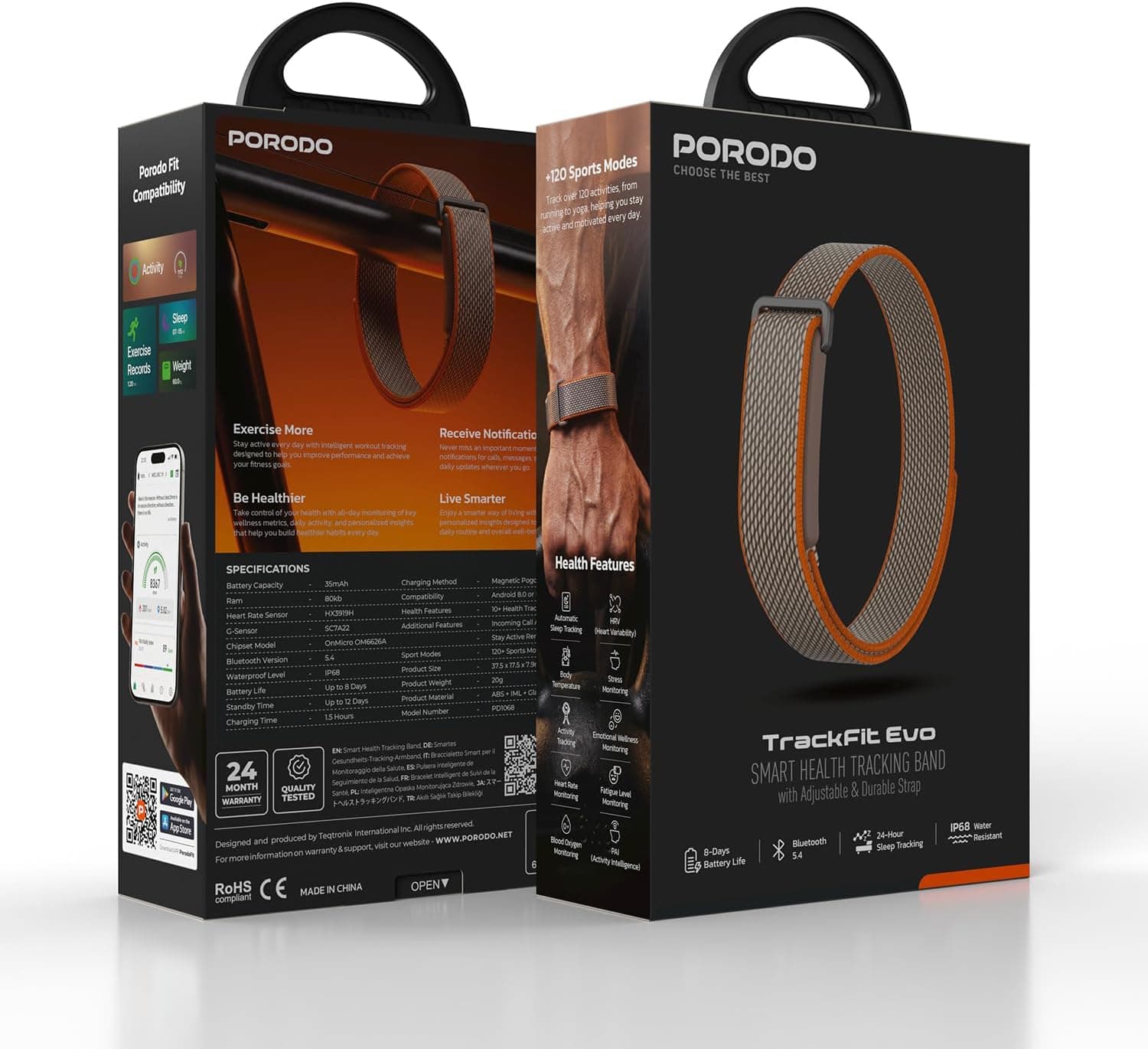 دستبند هوشمند Porodo مدل TrackFit Evo با پایش ضربان قلب و خواب نارنجی دستبند هوشمند Porodo مدل TrackFit Evo با پایش ضربان قلب و خواب نارنجی
