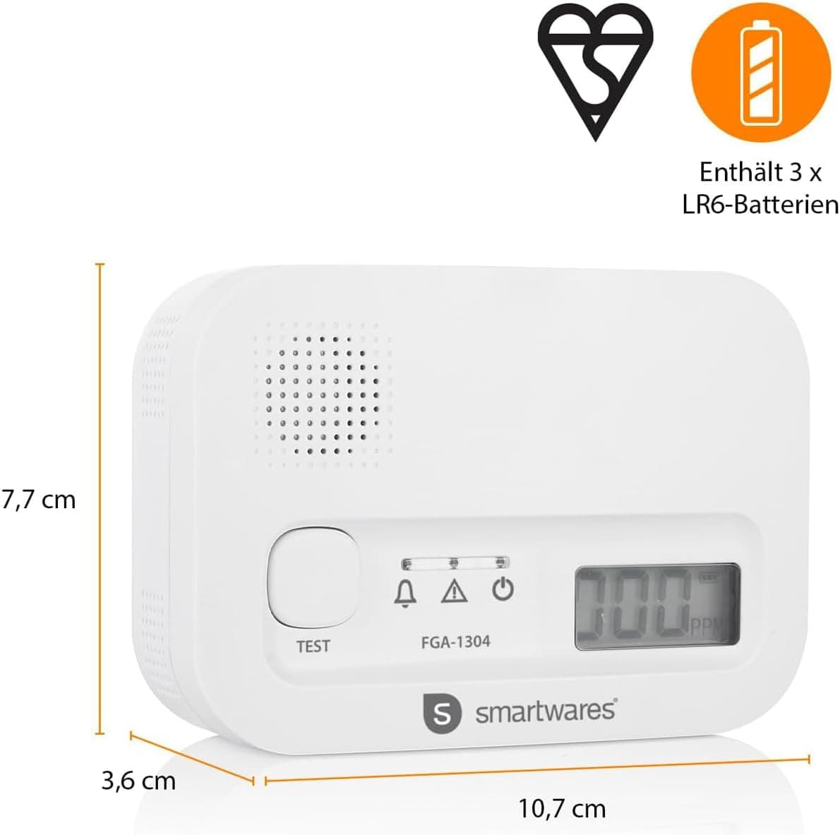 آشکارساز مونوکسید کربن Smartwares با سنسور ۱۰ ساله، نمایشگر دیجیتال و دکمه تست مدل FGA-13041 آشکارساز مونوکسید کربن Smartwares با سنسور ۱۰ ساله، نمایشگر دیجیتال و دکمه تست مدل FGA-13041