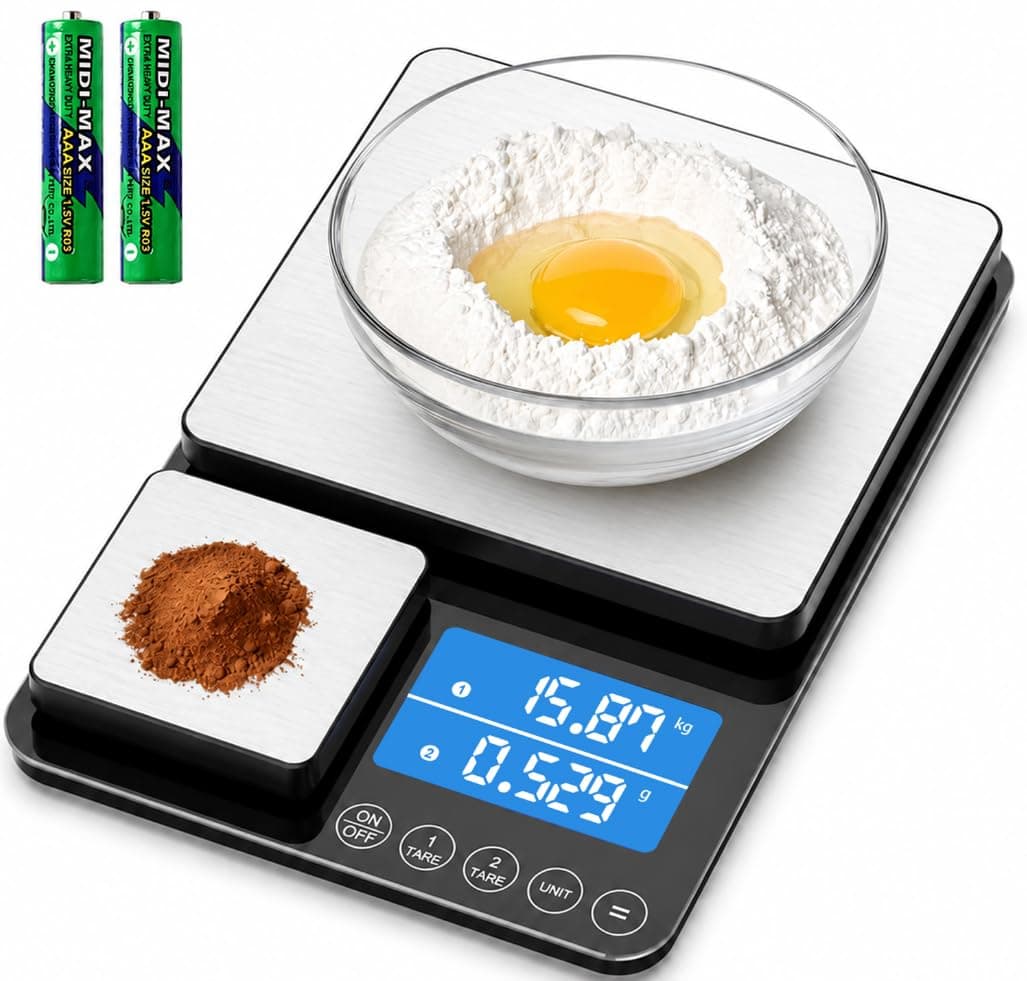 ترازو آشپزخانه دیجیتال Diyife دو صفحهای 500G/0.01G و 15Kg/1G ترازو آشپزخانه دیجیتال Diyife دو صفحهای 500G/0.01G و 15Kg/1G