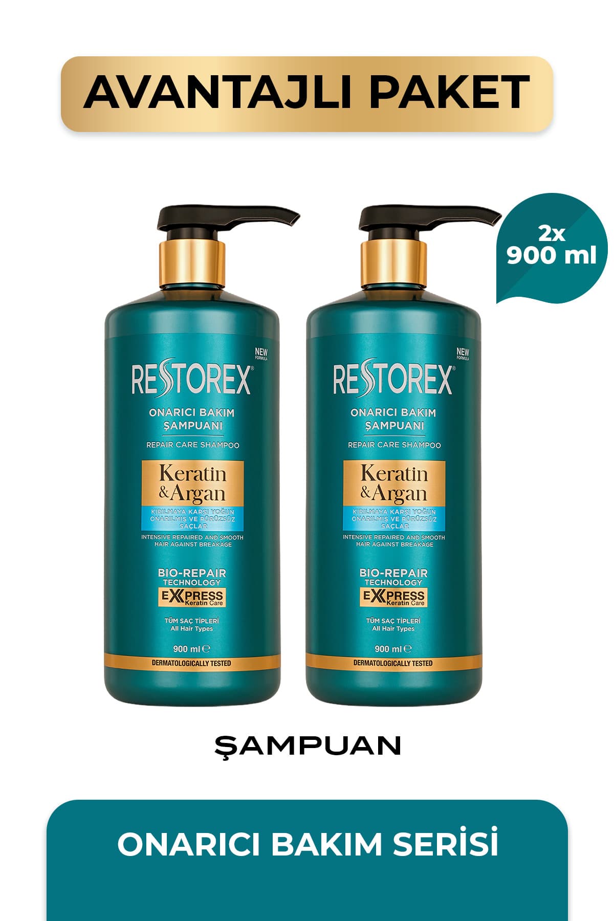 شامپو ترمیمکننده Restorex حاوی کراتین و آرگان ضد شکنندگی 2 x 900 ml شامپو ترمیمکننده Restorex حاوی کراتین و آرگان ضد شکنندگی 2 x 900 ml