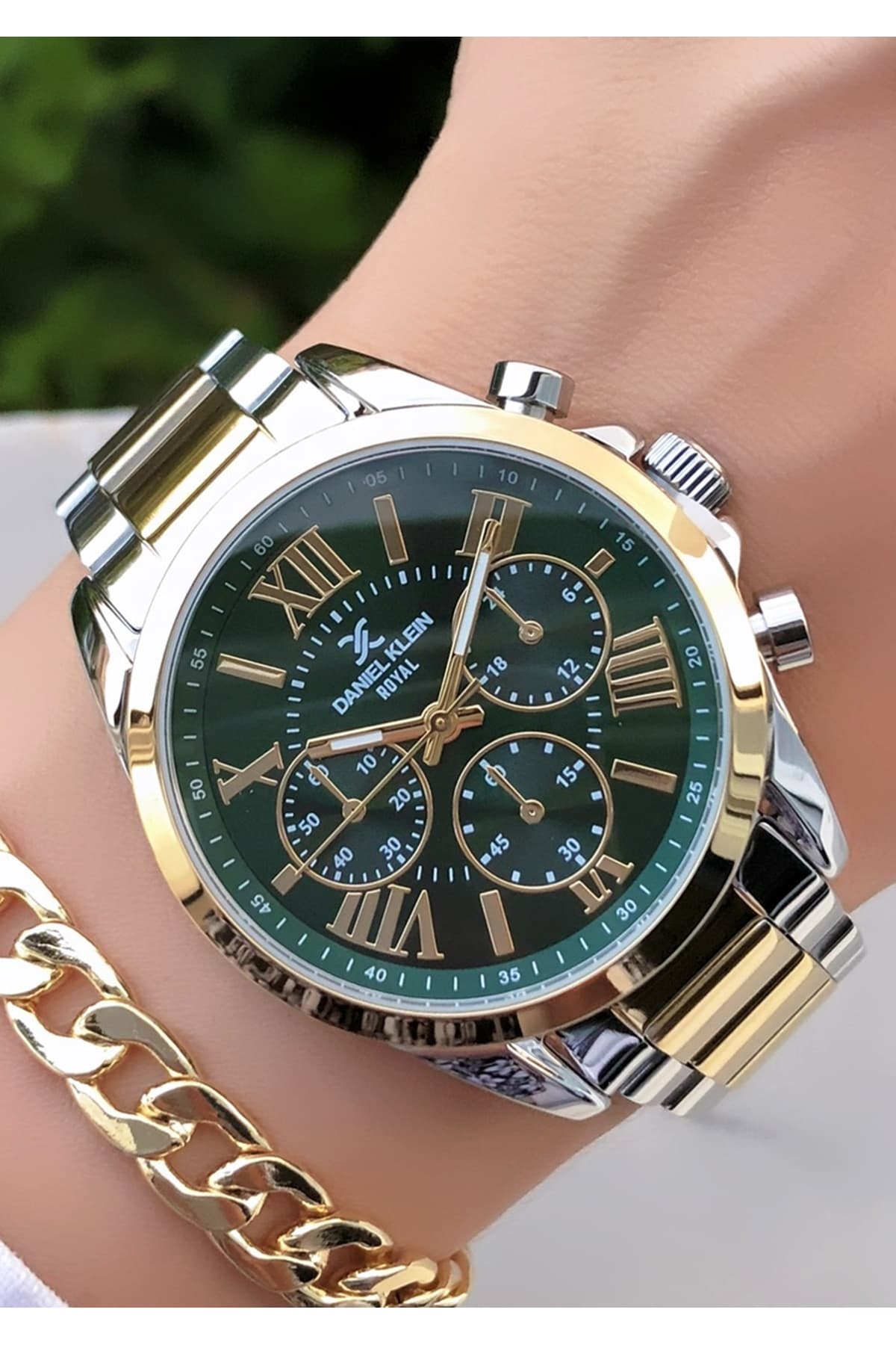 ساعت مچی زنانه Daniel Klein 36mm طلایی نقرهای سبز با دستبند هدیه ساعت مچی زنانه Daniel Klein 36mm طلایی نقرهای سبز با دستبند هدیه