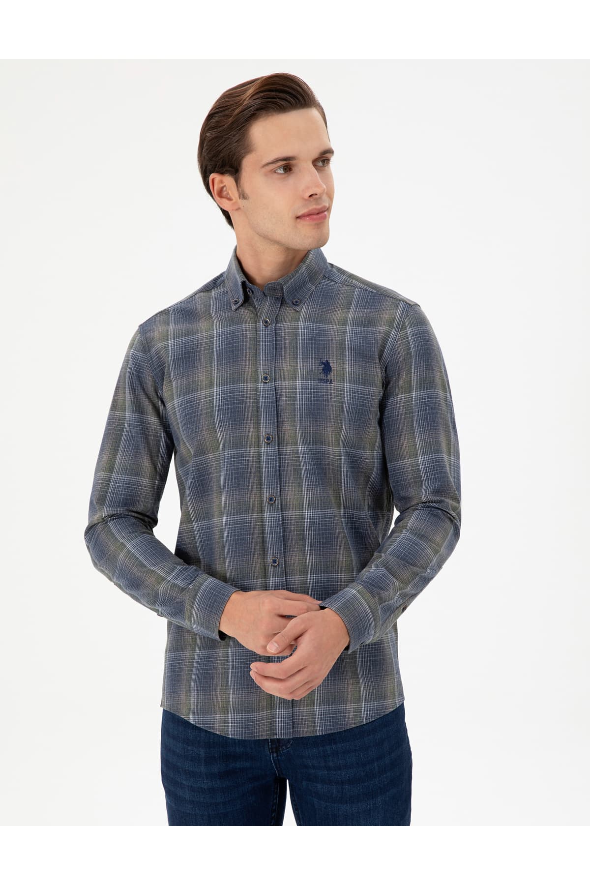 پیراهن مردانه U.S. Polo Assn. سبز تیره آستین بلند مدل 50293480-VR079 پیراهن مردانه U.S. Polo Assn. سبز تیره آستین بلند مدل 50293480-VR079