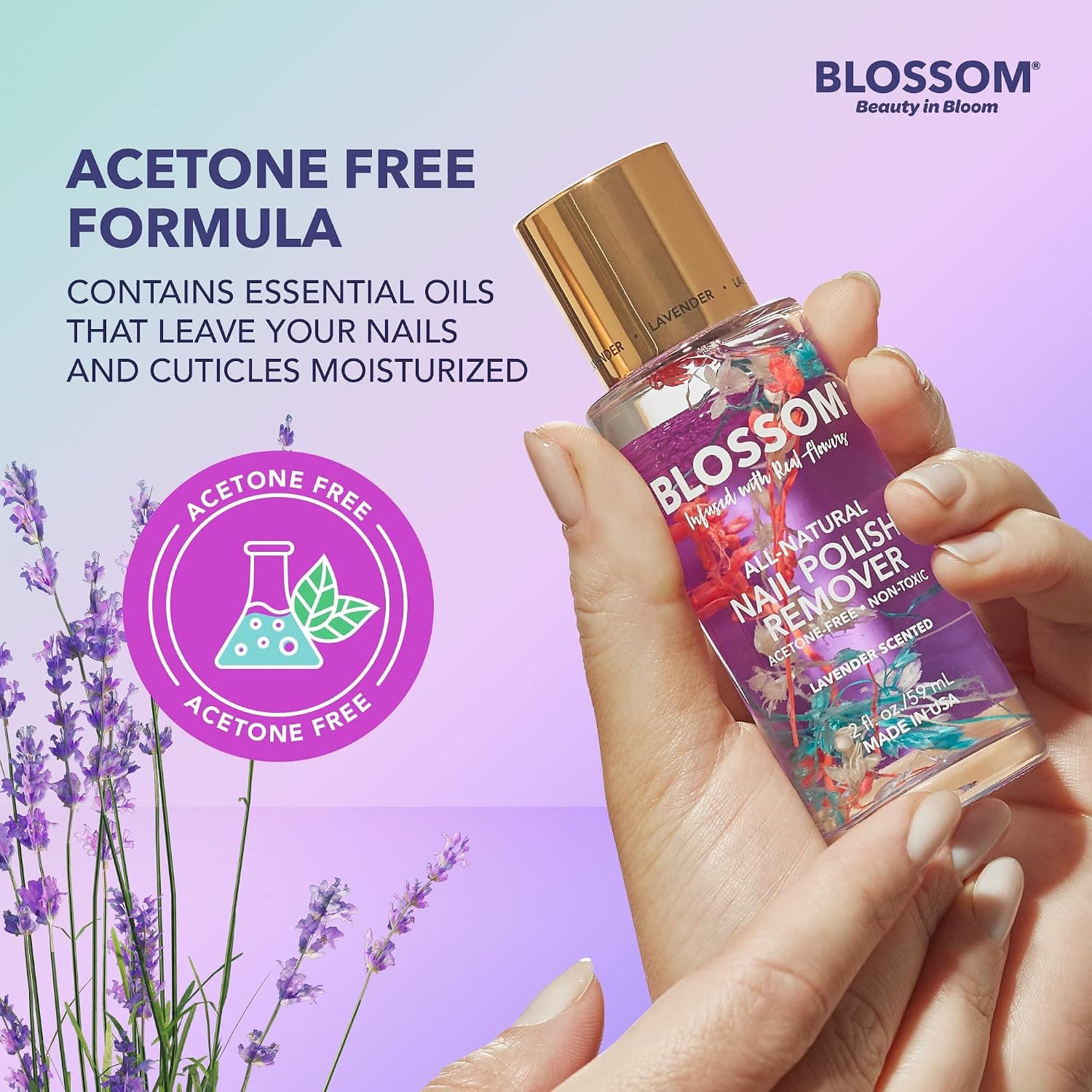 پاککننده لاک ناخن Blossom با رایحه اسطوخودوس 2 fl oz (59 ml) پاککننده لاک ناخن Blossom با رایحه اسطوخودوس 2 fl oz (59 ml)