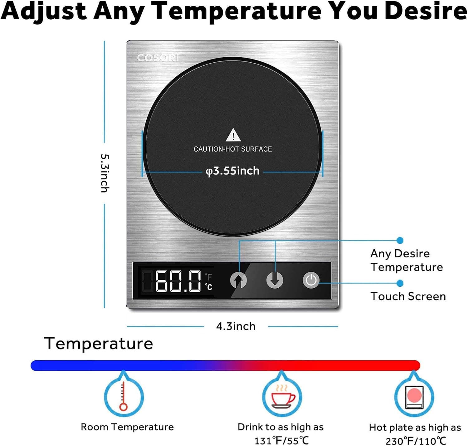 گرمکن ماگ و ست ماگ رومیزی Cosori با نمایشگر LCD، کنترل دمای 1°F (77-194℉)، استیل 304، نقرهای/مشکی گرمکن ماگ و ست ماگ رومیزی Cosori با نمایشگر LCD، کنترل دمای 1°F (77-194℉)، استیل 304، نقرهای/مشکی