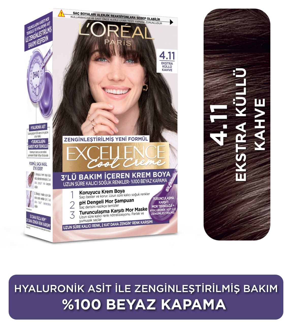 رنگ مو زنانه L'Oreal Paris Excellence Cool Creme قهوهای اش اکسترا مدل 4.11 رنگ مو زنانه L'Oreal Paris Excellence Cool Creme قهوهای اش اکسترا مدل 4.11