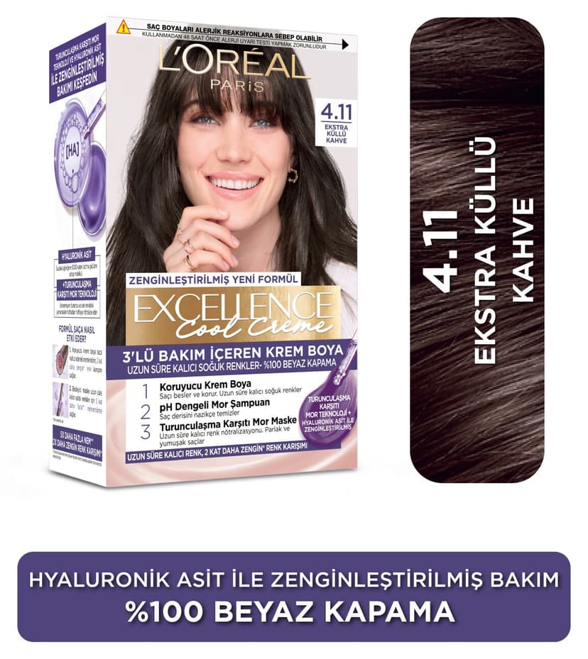 رنگ مو زنانه L'Oreal Paris Excellence Cool Creme قهوهای اش اکسترا مدل 4.11 رنگ مو زنانه L'Oreal Paris Excellence Cool Creme قهوهای اش اکسترا مدل 4.11