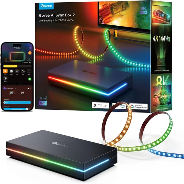 کیت بکلایت RGBIC تلویزیون Govee مدل AI Sync Box Kit برای 75-85 اینچ کیت بکلایت RGBIC تلویزیون Govee مدل AI Sync Box Kit برای 75-85 اینچ