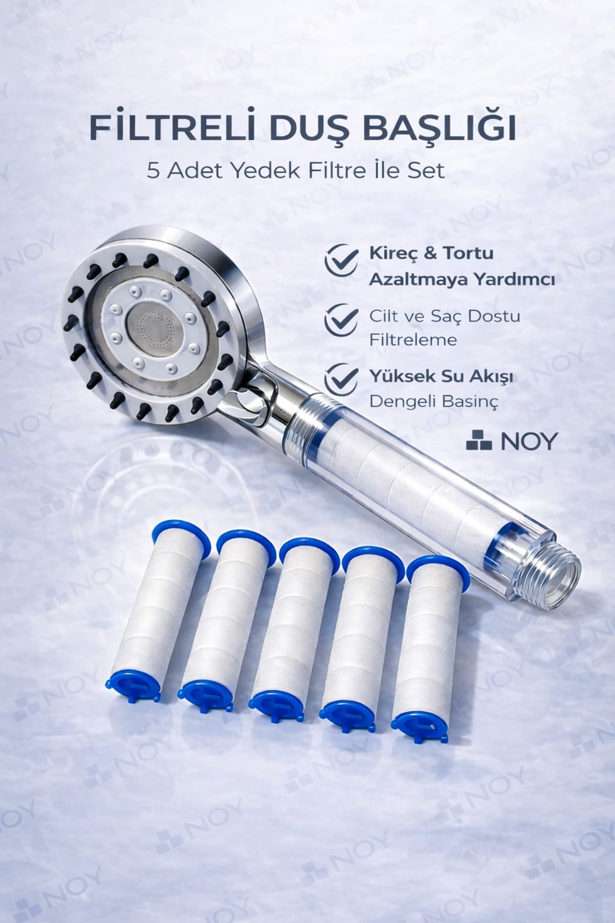 سردوش فیلتردار NOY با 5 فیلتر یدکی تصفیهکننده آب ضدکلر و ضدرسوب فشار بالا سردوش فیلتردار NOY با 5 فیلتر یدکی تصفیهکننده آب ضدکلر و ضدرسوب فشار بالا
